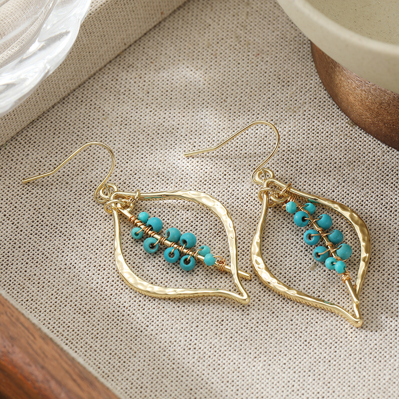 Women's Handmade Drop Earrings with Synthetic Turquoise Beads